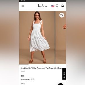 Lulus looking up white smocked tie strap midi dress - brand new